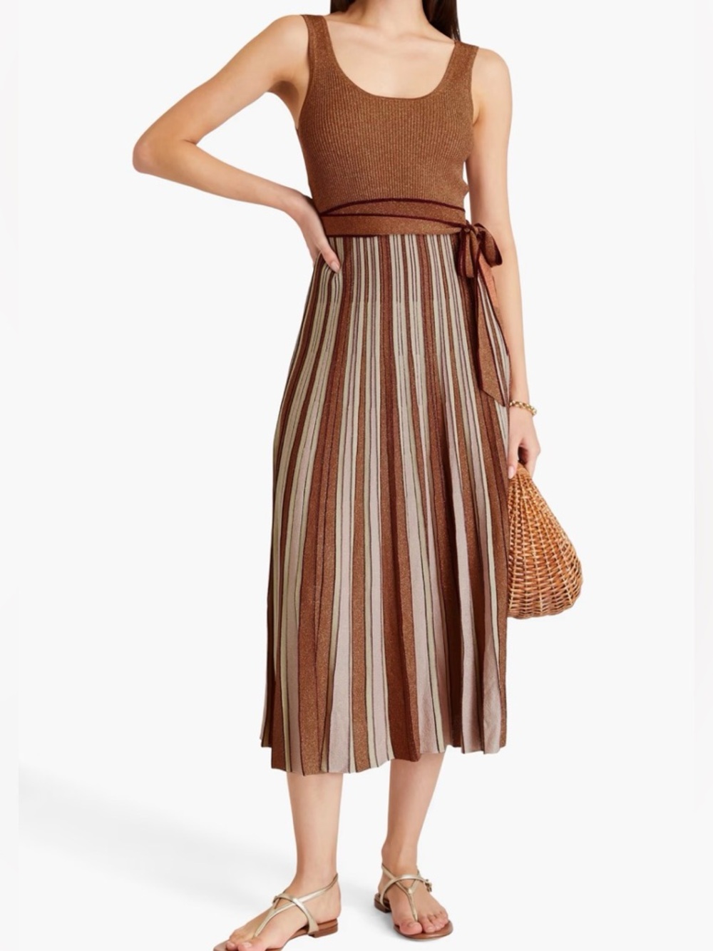 ZIMMERMANN Striped Metallic Ribbed-Knit Midi Dress Size 0